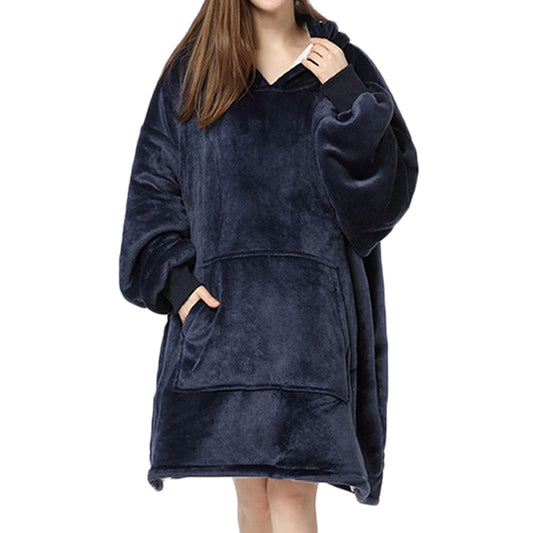 Navy Blue Unisex Hoodie Blanket Hooded Oversized Wearable Throw Blanket