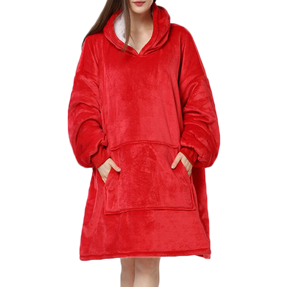 Red Unisex Hoodie Blanket Hooded Oversized Wearable Throw Blanket