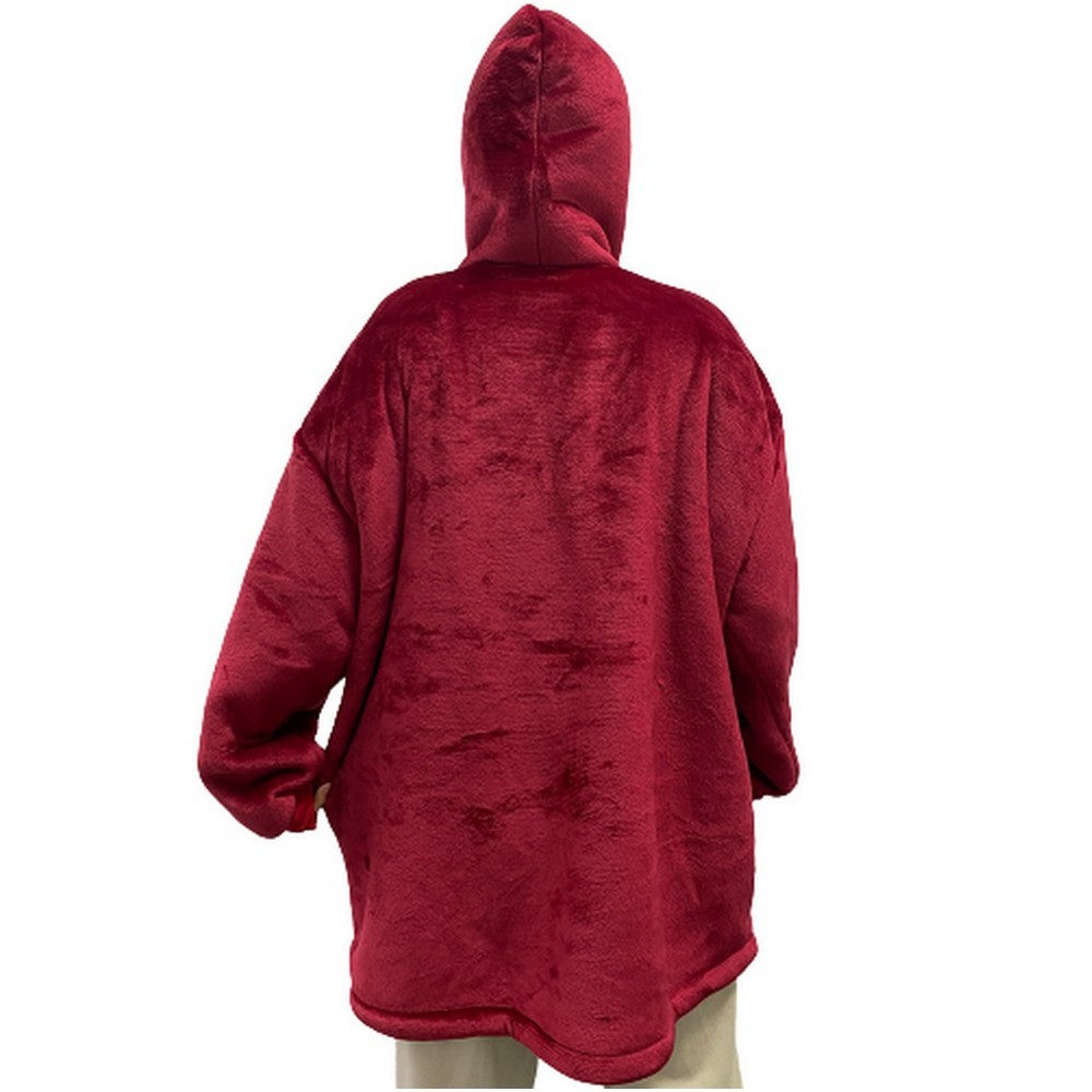 Red Unisex Hoodie Blanket Hooded Oversized Wearable Throw Blanket