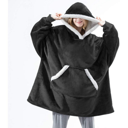 Black Unisex Hoodie Blanket Hooded Oversized Wearable Throw Blanket