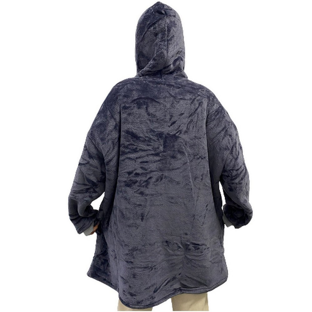 Dark Grey Unisex Hoodie Blanket Hooded Oversized Wearable Throw Blanket