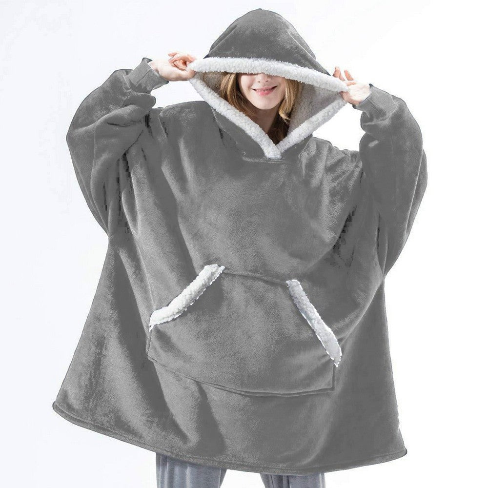 Light Grey Unisex Hoodie Blanket Hooded Oversized Wearable Throw Blanket
