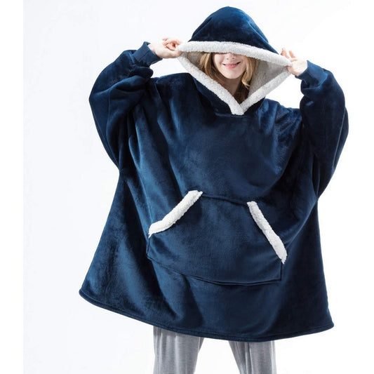 Navy Blue Unisex Hoodie Blanket Hooded Oversized Wearable Throw Blanket