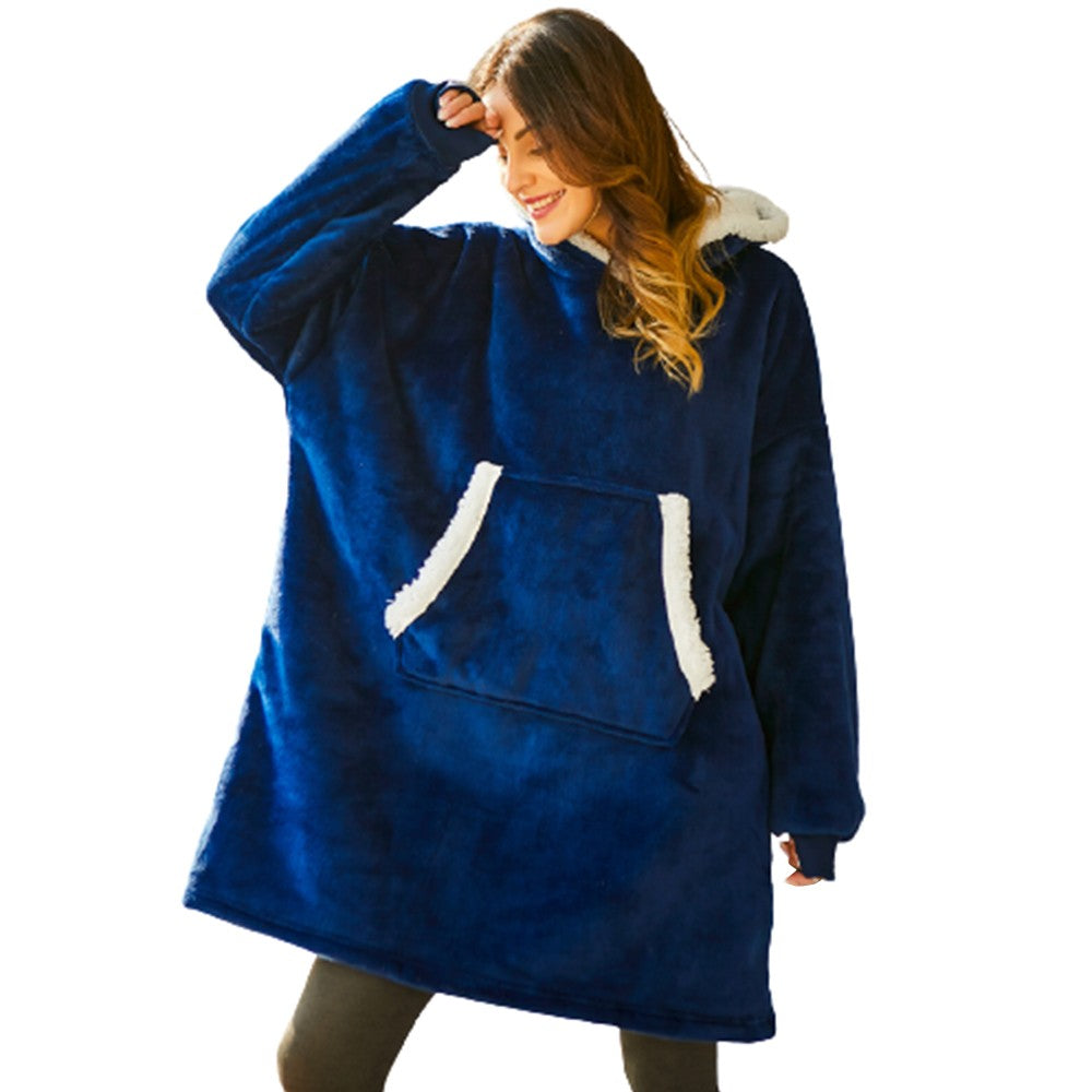Navy Blue Unisex Hoodie Blanket Hooded Oversized Wearable Throw Blanket