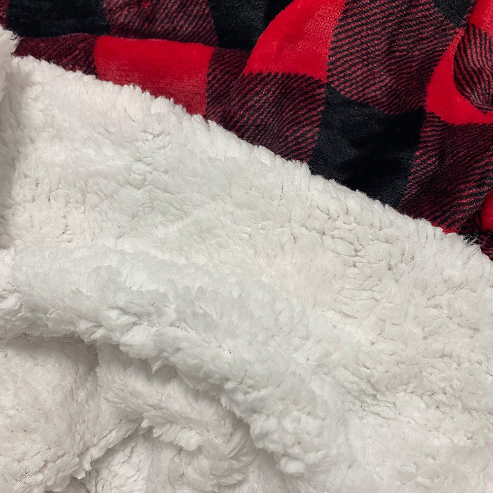 Red Plaid Unisex Hoodie Blanket Hooded Oversized Wearable Throw Blanket
