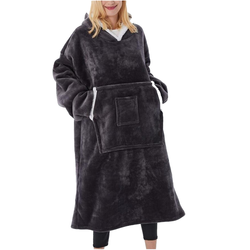 Unisex Hoodie Blanket Sherpa Hooded Oversized Wearable Throw Blanket Grey