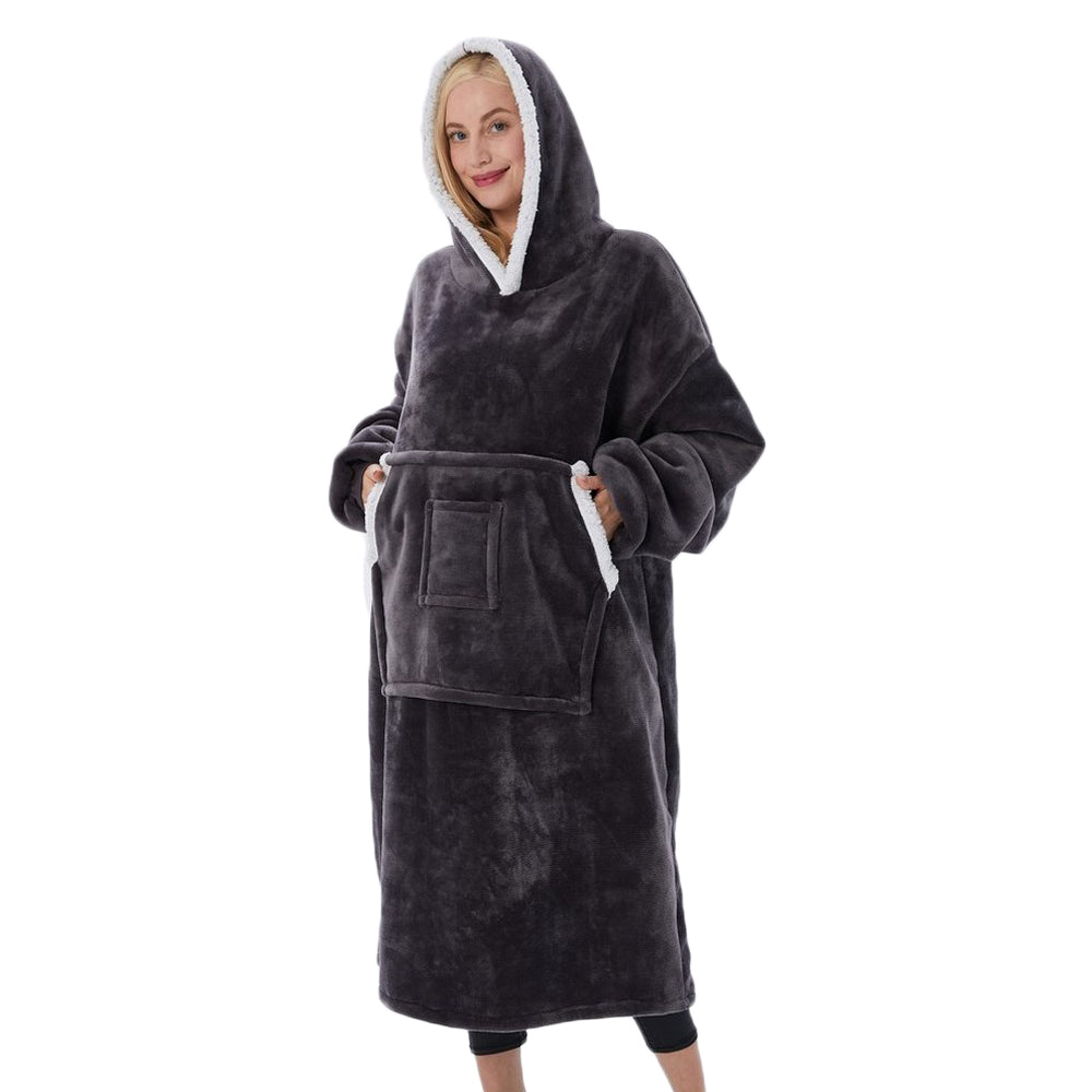 Unisex Hoodie Blanket Sherpa Hooded Oversized Wearable Throw Blanket Grey