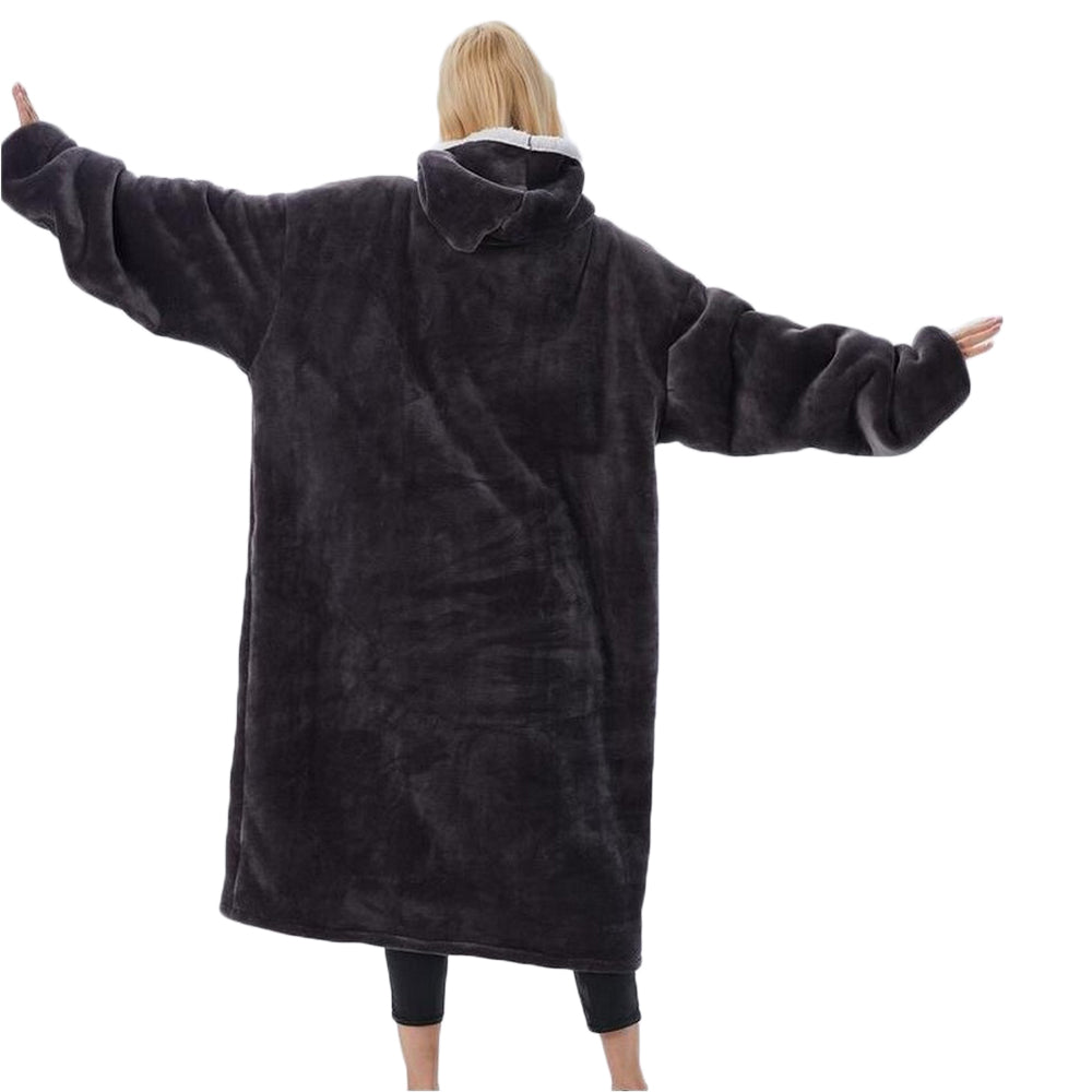 Unisex Hoodie Blanket Sherpa Hooded Oversized Wearable Throw Blanket Grey