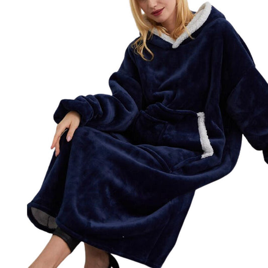 Unisex Hoodie Blanket Sherpa Hooded Oversized Wearable Throw Blanket Navy