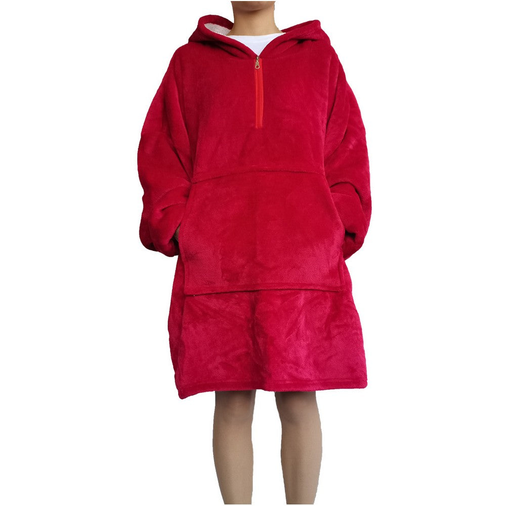 Sherpa Hoodie Blanket Hooded Oversized Blanket Red