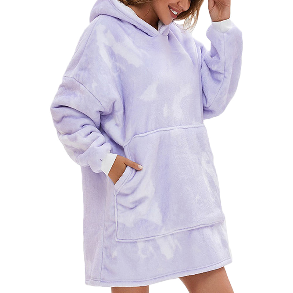 Oversized Hoodie Blanket Sherpa Tie Dye Hoodie Blanket Fleece Hooded Blanket Purple