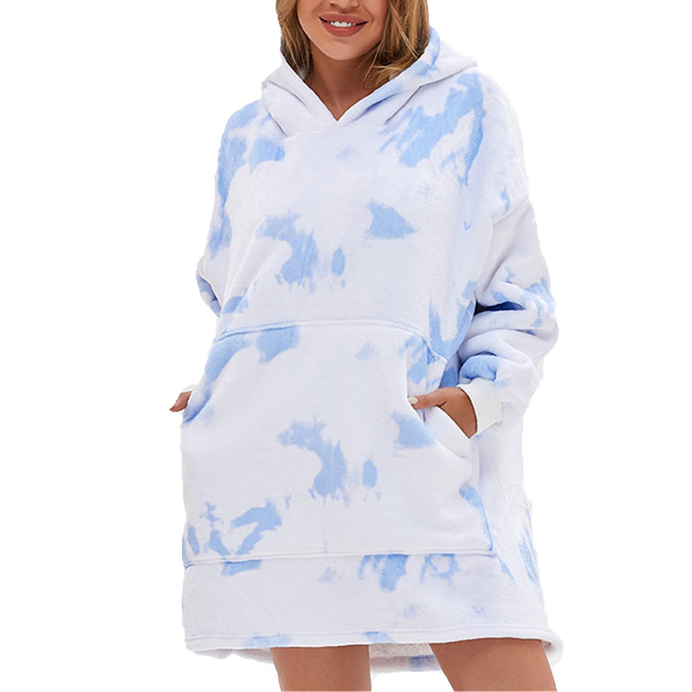 Oversized Hoodie Blanket Sherpa Tie Dye Hoodie Blanket Fleece Hooded Blanket White