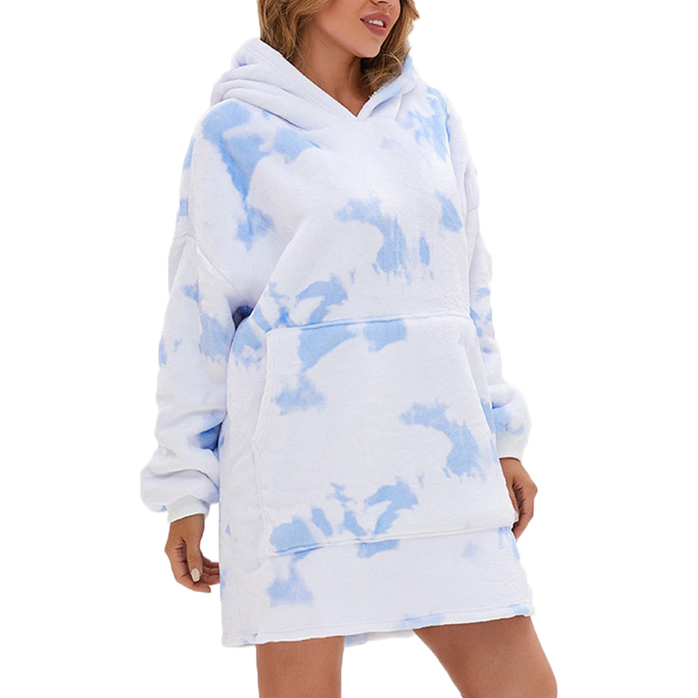 Oversized Hoodie Blanket Sherpa Tie Dye Hoodie Blanket Fleece Hooded Blanket White