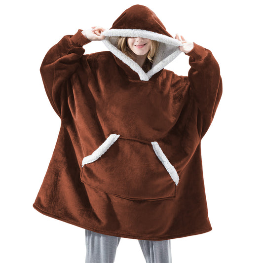 Unisex Hoodie Blanket Sherpa Hooded Blanket Dark Brown