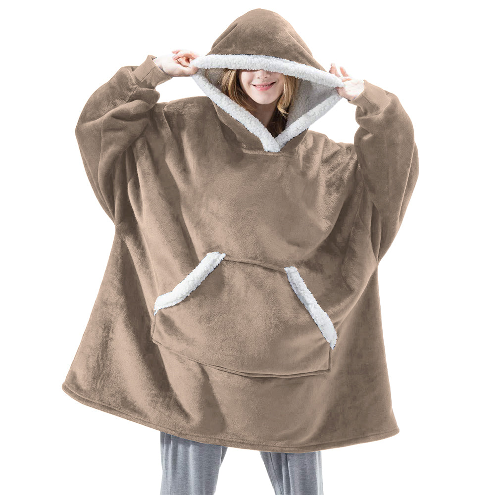 Unisex Hoodie Blanket Sherpa Hooded Blanket Light Brown