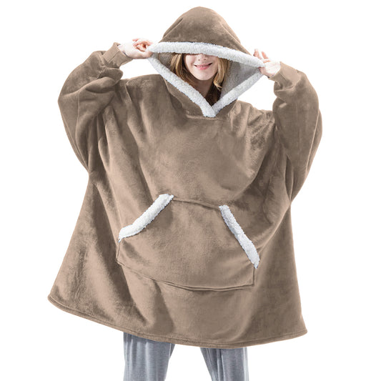 Unisex Hoodie Blanket Sherpa Hooded Blanket Light Brown