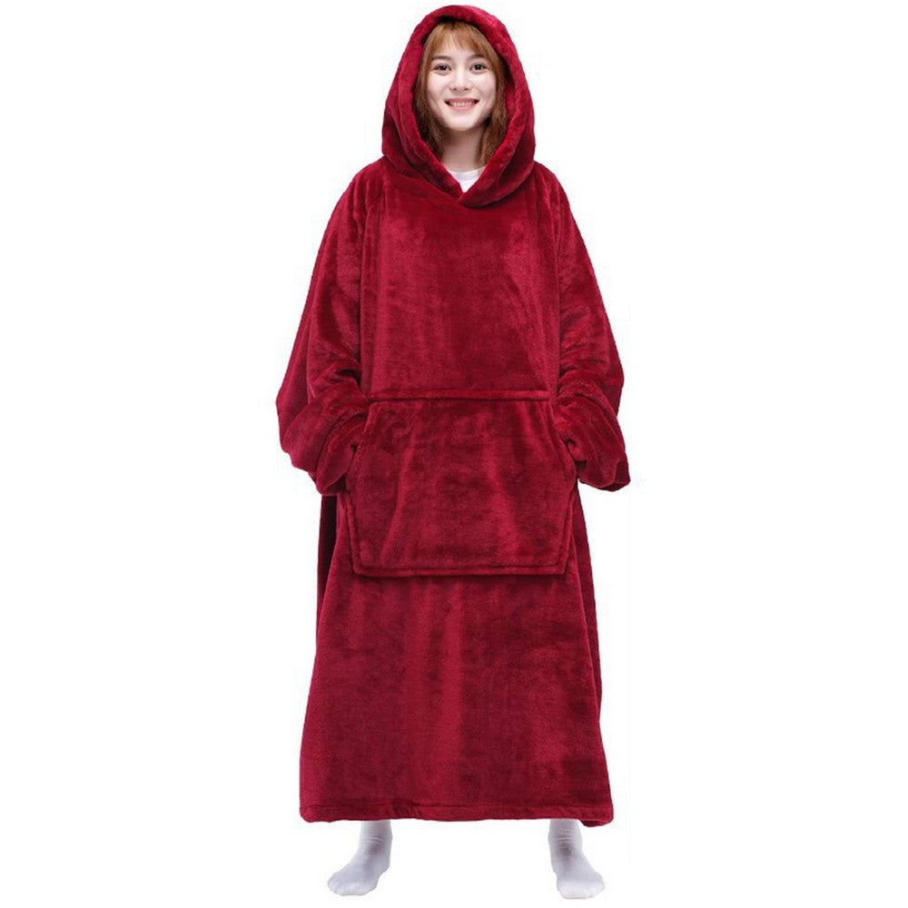 Hoodie Blanket Solid Colour Hooded Blanket Red