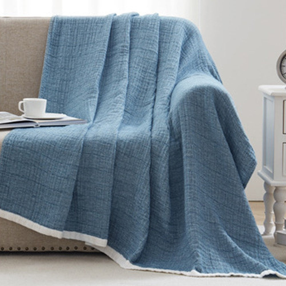 150x200cm 100% Cotton Blanket Soft Muslin Blanket for All Season Blue