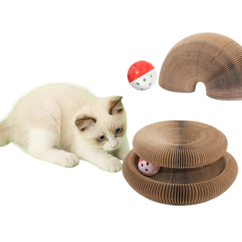 2Pcs Magic Organ Cat Claw Scratching Board Cat Toy with Toy Bell Ball