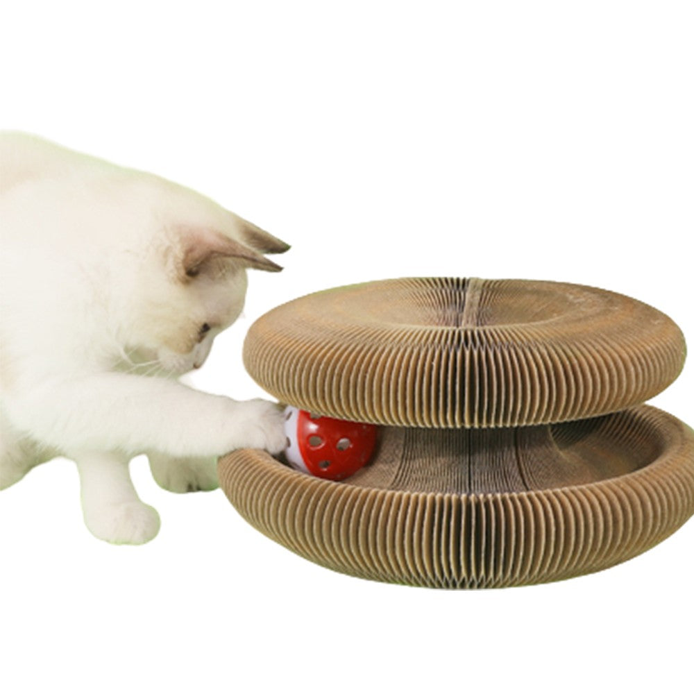 2Pcs Magic Organ Cat Claw Scratching Board Cat Toy with Toy Bell Ball