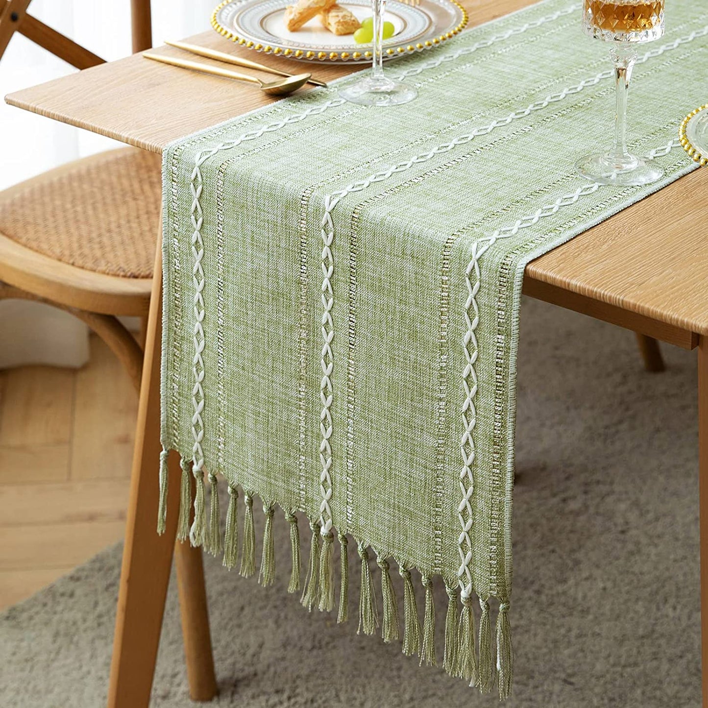 33x200cm Linen Table Runner Farmhouse Table Runner Green