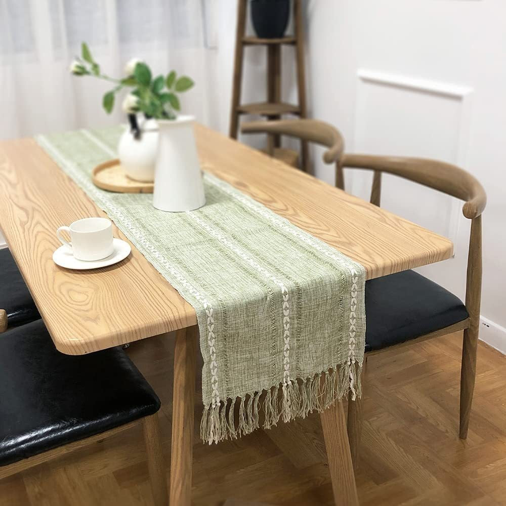 33x200cm Linen Table Runner Farmhouse Table Runner Green