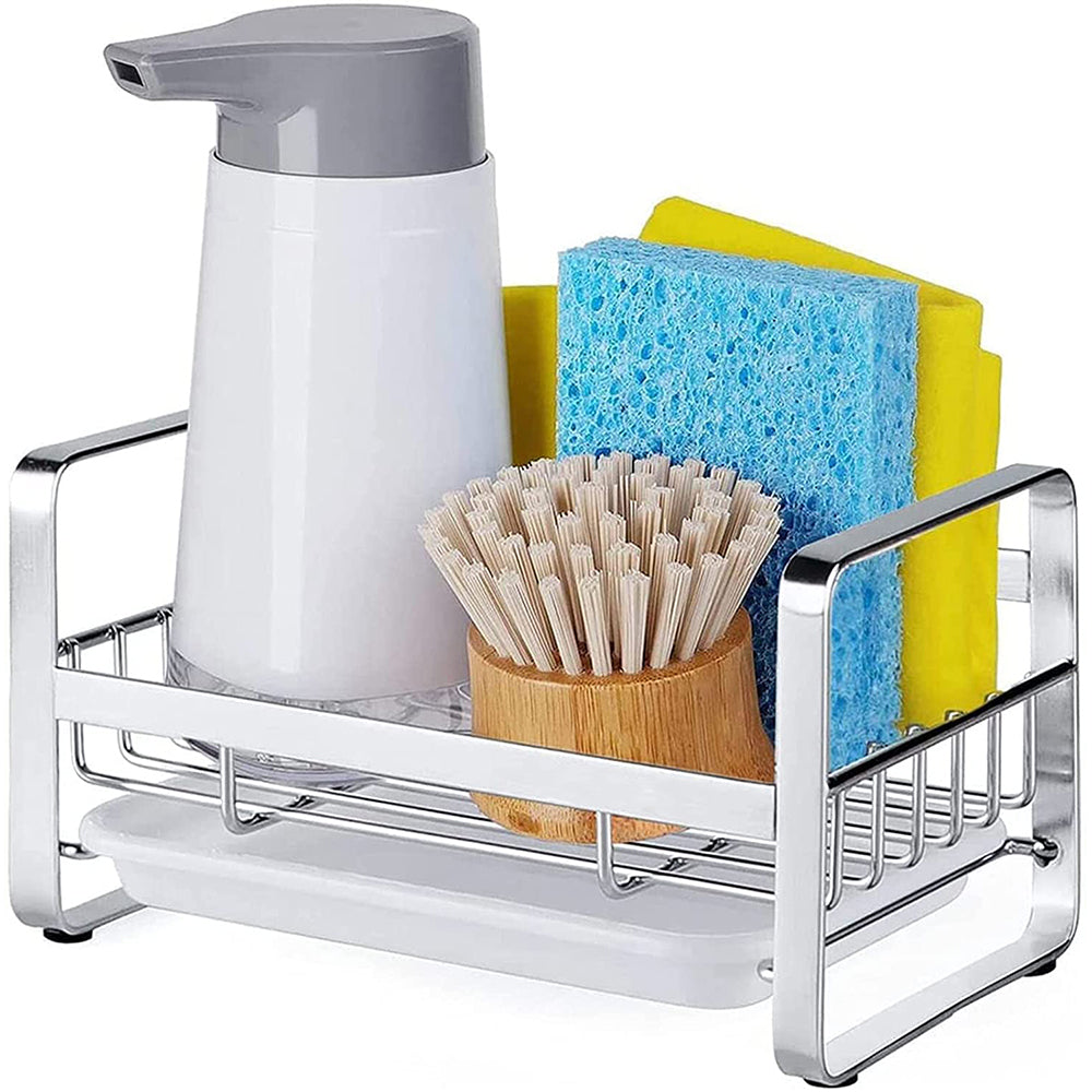 Kitchen Sink Brush Sponge Holder with Drain Tray