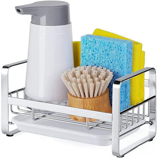 Kitchen Sink Brush Sponge Holder with Drain Tray