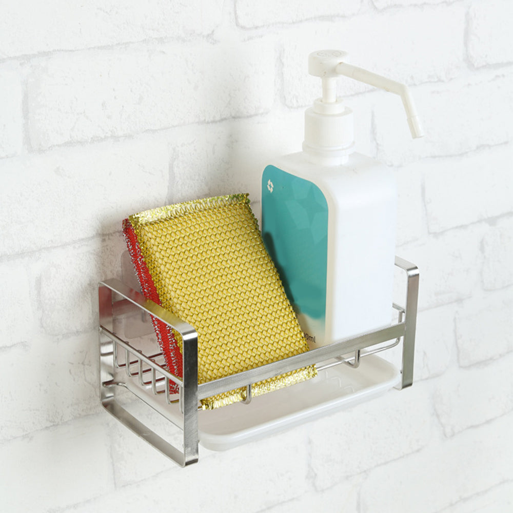 Kitchen Sink Brush Sponge Holder with Drain Tray