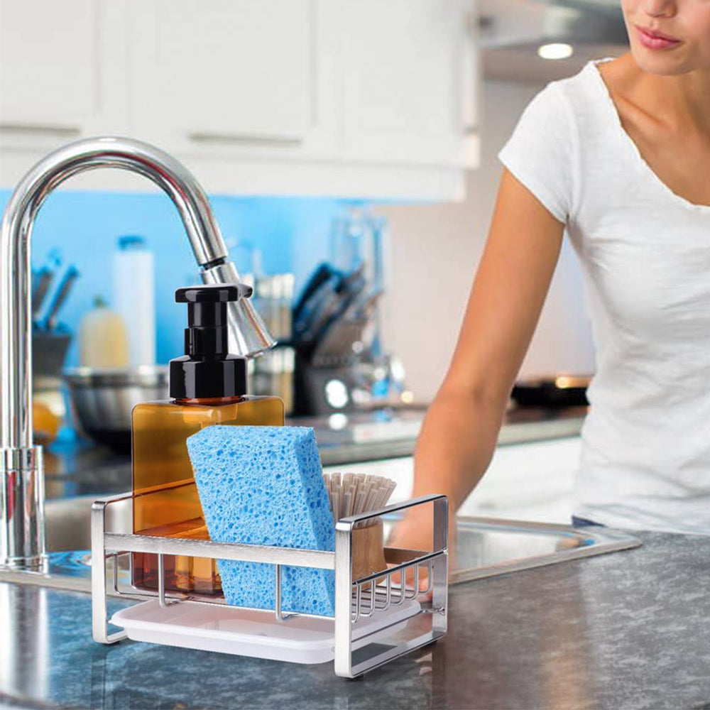 Kitchen Sink Brush Sponge Holder with Drain Tray