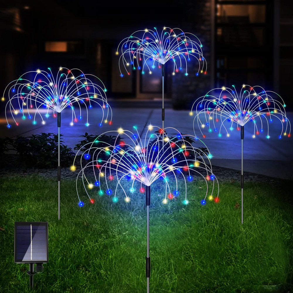 Set of 4Pcs Solar Firework Lights with Remote Colorful Light