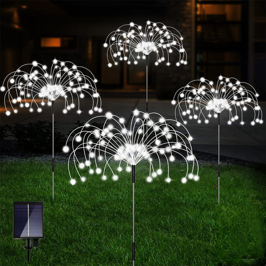 Set of 4Pcs Solar Firework Lights with Remote White Light