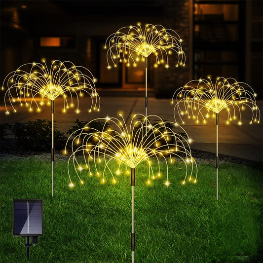 Set of 4Pcs Solar Firework Lights with Remote Warm Light