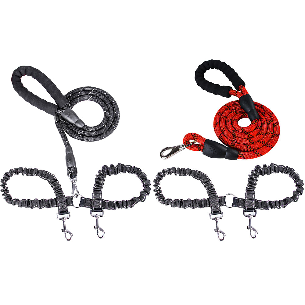 2 Sets of Dual Dog Leash and Leash Extender with Reflective Point
