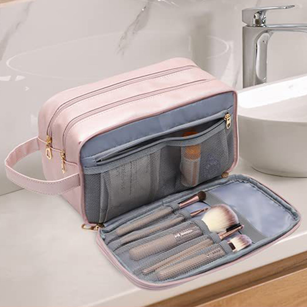2X Water Resistant Travel Toiletry Bag Makeup Bag Pink Black