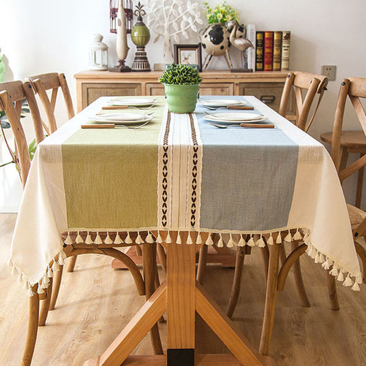140x140cmImitation Linen Table Cloth Embroidery Tablecloths Green