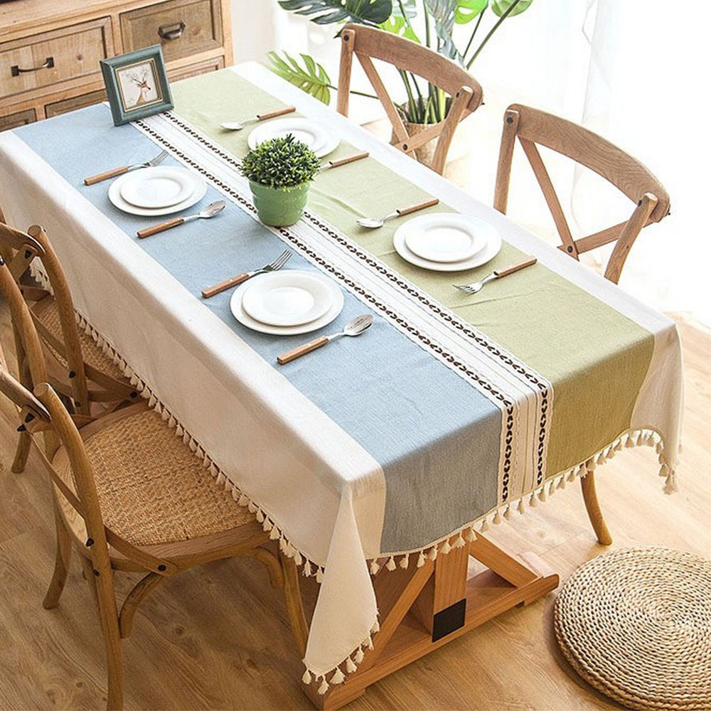 250x140cm Imitation Linen Table Cloth Embroidery Tablecloths Green