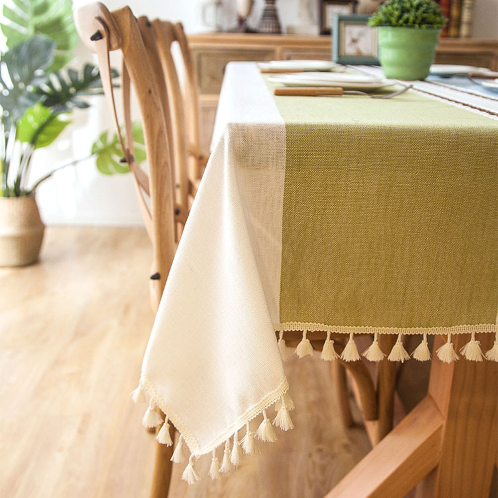250x140cm Imitation Linen Table Cloth Embroidery Tablecloths Green