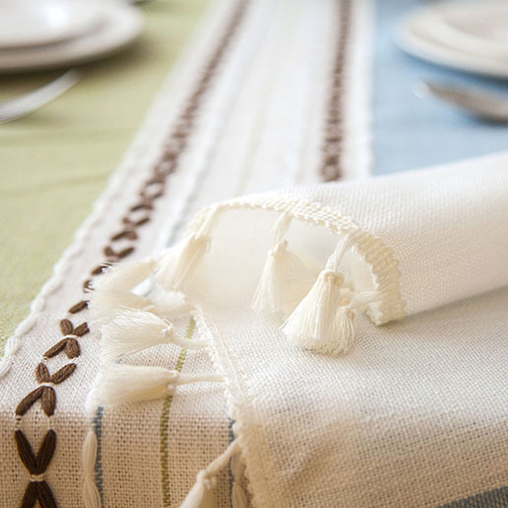 250x140cm Imitation Linen Table Cloth Embroidery Tablecloths Green