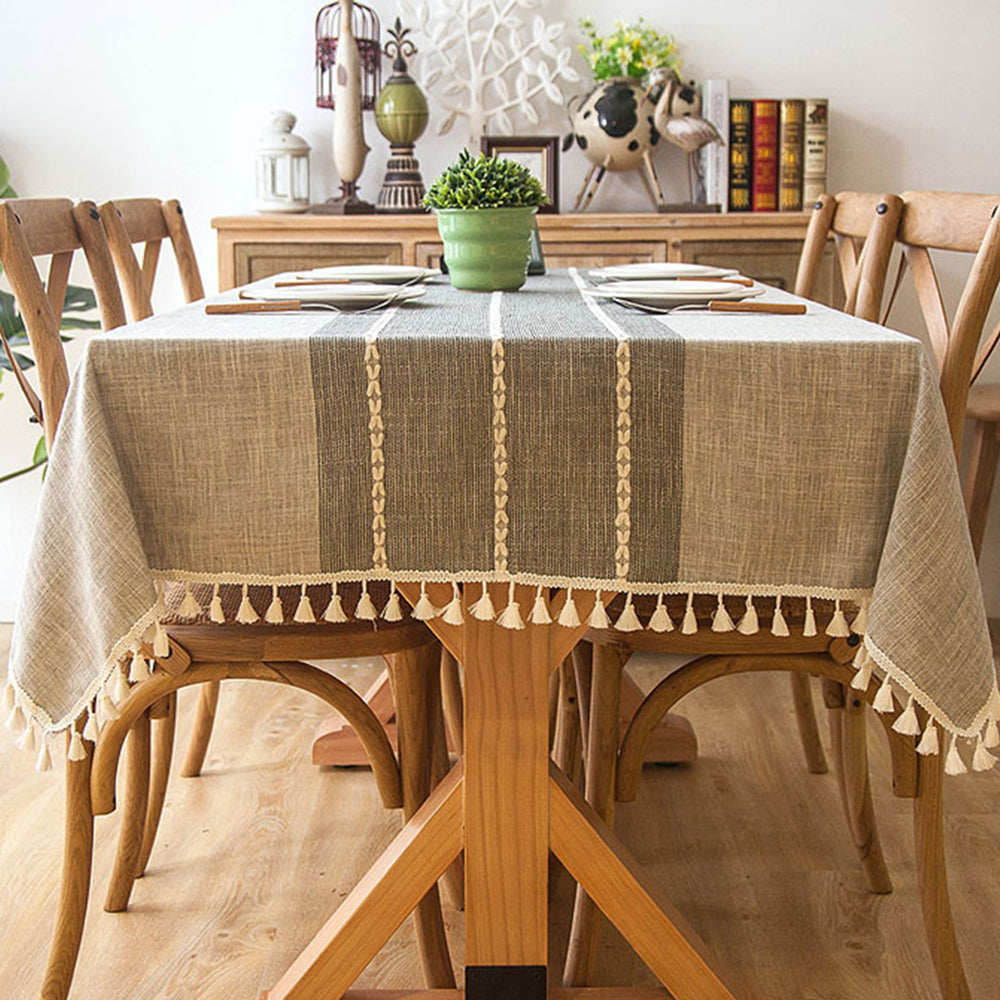 140x140cm Imitation Linen Table Cloth Embroidery Tablecloths Grey