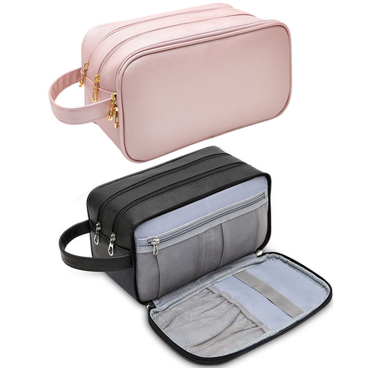 2X Water Resistant Travel Toiletry Bag Makeup Bag Pink Black