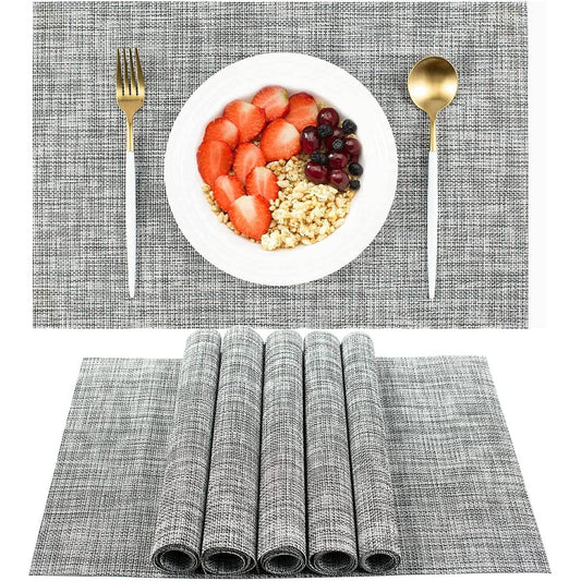 6 X Waterproof Washable Dining Table Placemats Grey