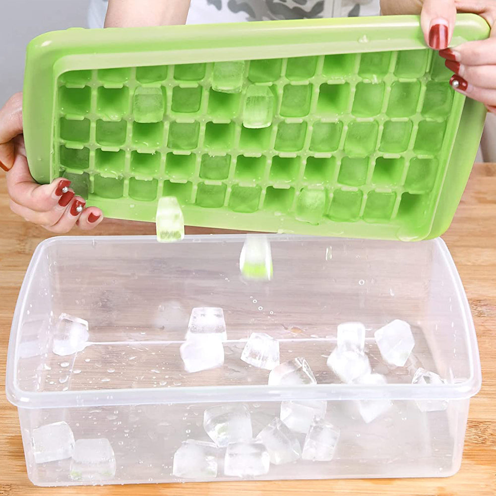 2Pcs 55 Nugget Ice Cube Tray Mold with Bin Green