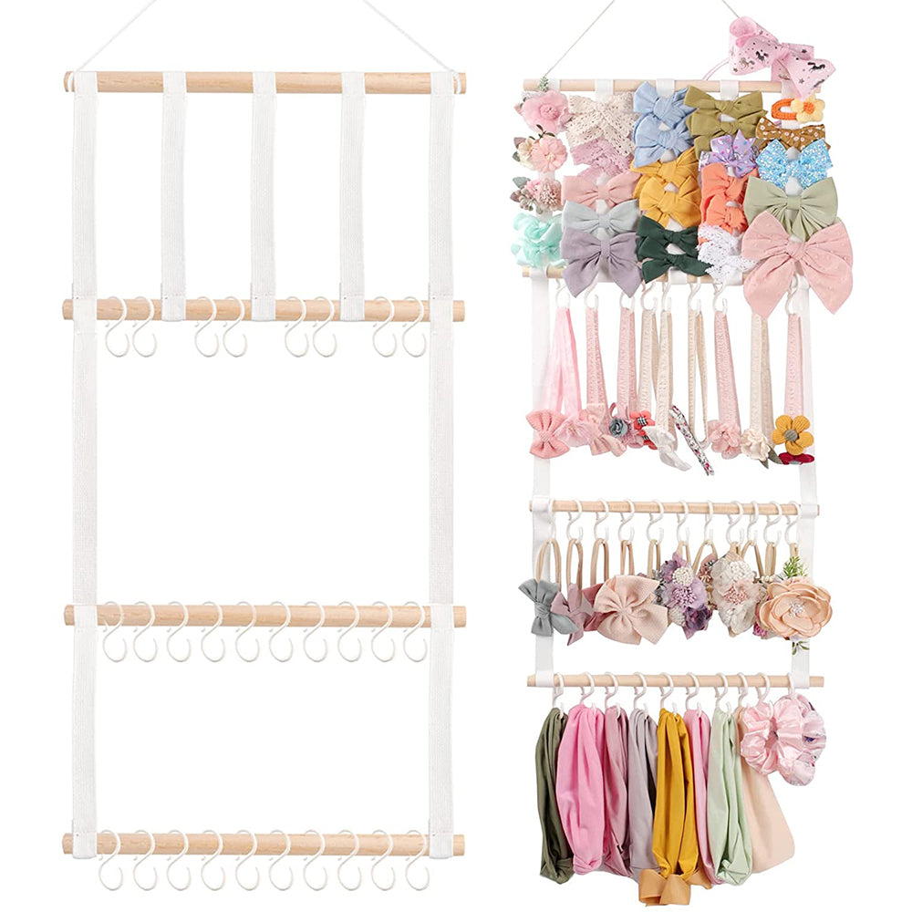 Wall Mounted Headband Bows Storage Rack with Hooks White