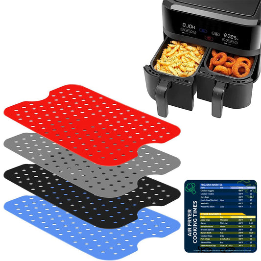 4Pcs Reusable Air Fryer Silicone Liners with Magnetic Cheat Sheet