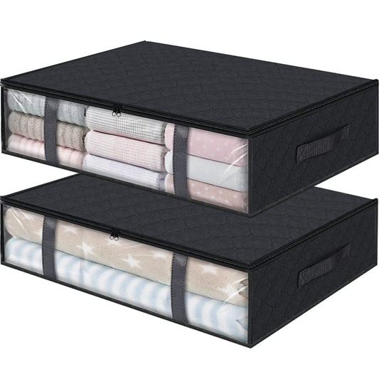 2Pcs Foldable Under Bed Clothes Storage Bins with Handle