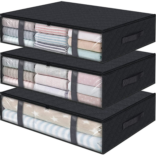 3Pcs Foldable Under Bed Clothes Storage Bins with Handle