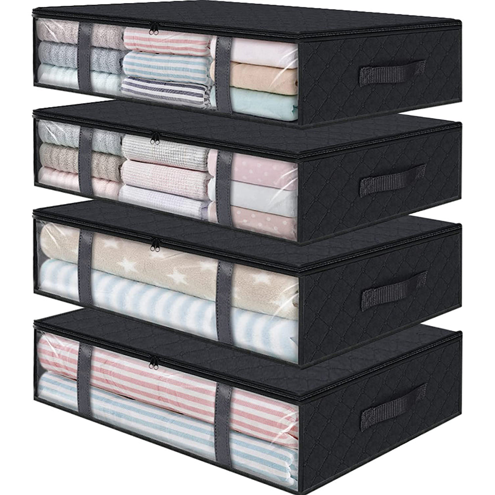 4Pcs Foldable Under Bed Clothes Storage Bins with Handle