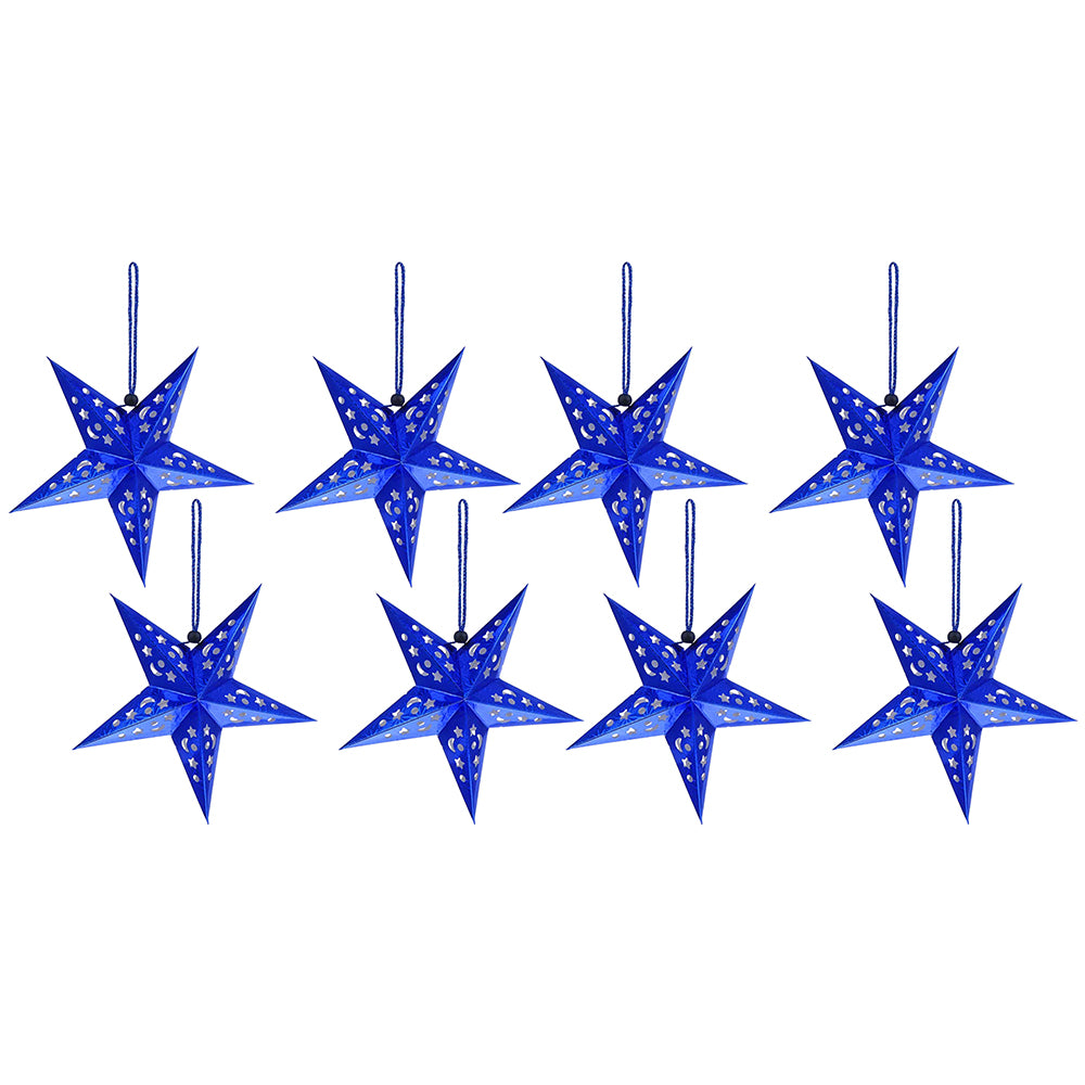 8Pcs Christmas Hanging Star Paper Lanterns Xmas Decor Blue