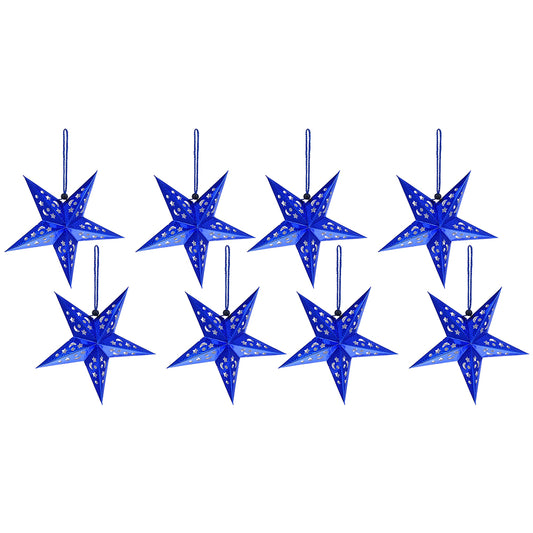 8Pcs Christmas Hanging Star Paper Lanterns Xmas Decor Blue